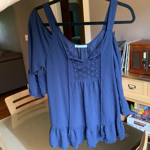 Navy Peep Shoulder Top - Picture 1 of 4